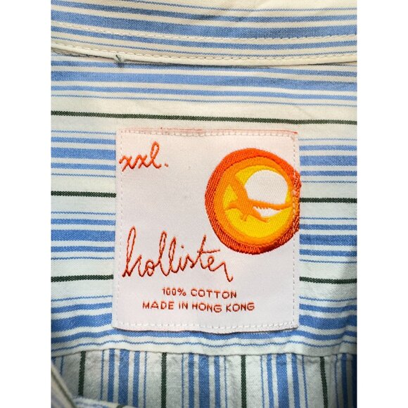 Hollister Mens Button Down Shirt Size XXL Blue White Striped Long Sleeves Casual - Picture 2 of 13